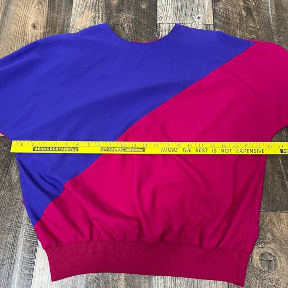 Vintage 80s Two Tone Color Block Top Retro Pink and Purple - Picture 3 of 7